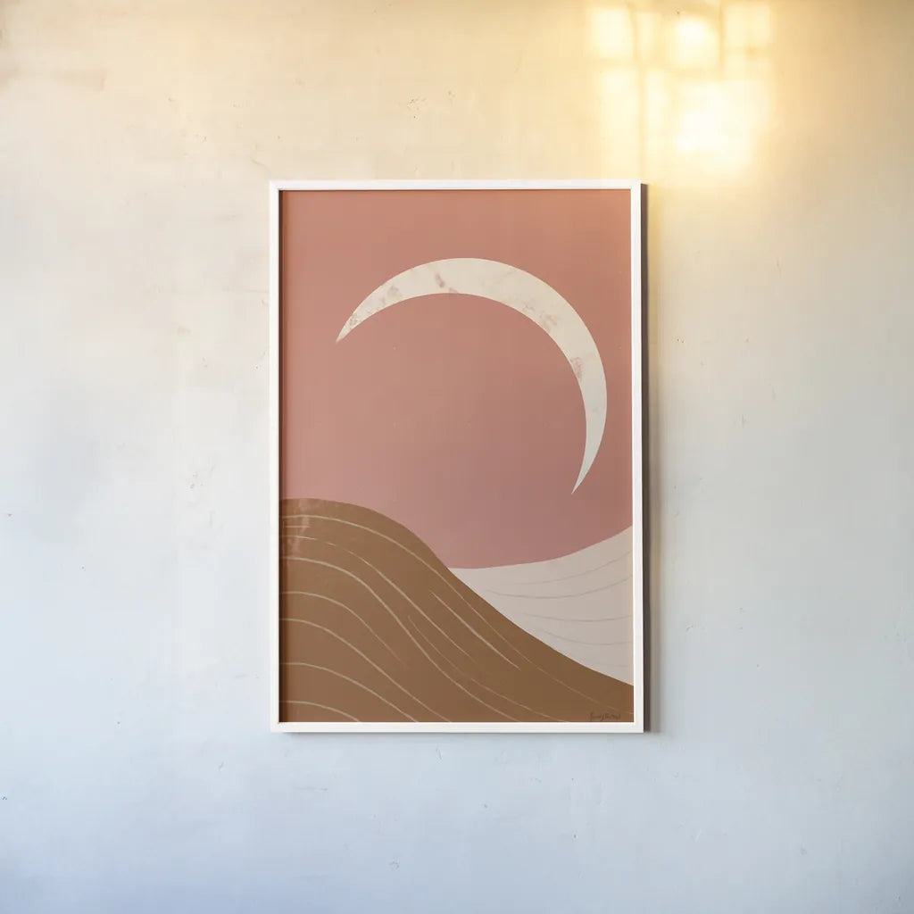 Desert Sunrise II by Becky Thorns. shown as a paper print in a white frame. Available as a archival giclee rolled canvas, fine art paper, or poster print. SKU 69665h.
