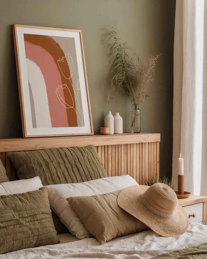 Desert Sunrise IV by Becky Thorns. shown as a paper print in a natural frame. Available as a archival giclee rolled canvas, fine art paper, or poster print. SKU 69667h.