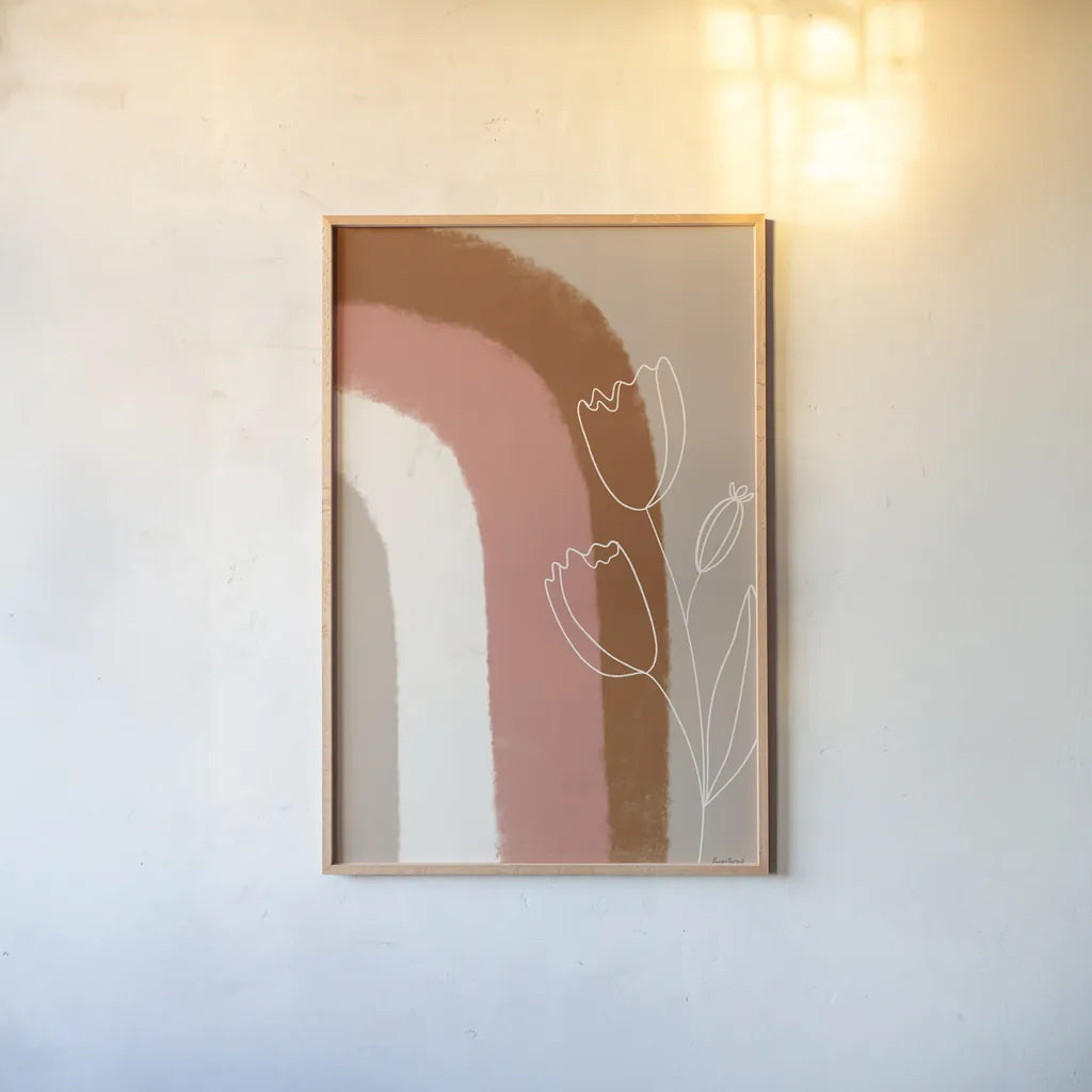 Desert Sunrise IV by Becky Thorns. shown as a paper print in a natural frame. Available as a archival giclee rolled canvas, fine art paper, or poster print. SKU 69667h.