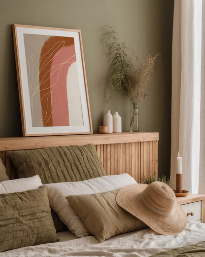 Desert Sunrise V by Becky Thorns. shown as a paper print in a natural frame. Available as a archival giclee rolled canvas, fine art paper, or poster print. SKU 75970h.