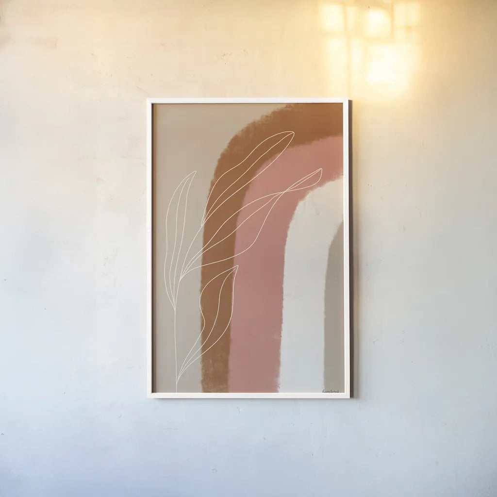 Desert Sunrise V by Becky Thorns. shown as a paper print in a white frame. Available as a archival giclee rolled canvas, fine art paper, or poster print. SKU 75970h.
