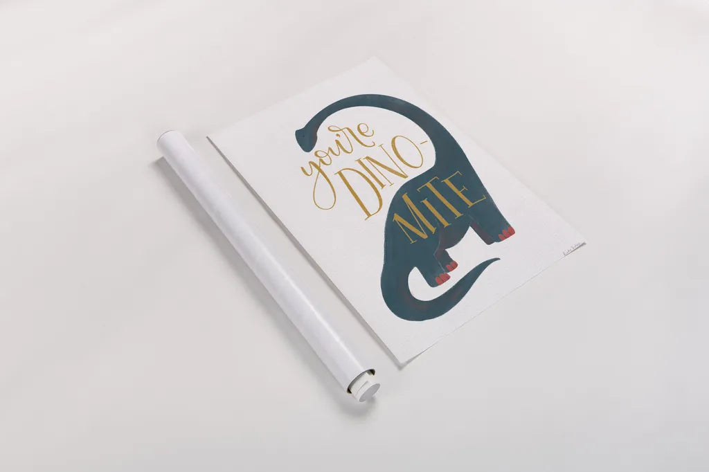 Dinomite by Becky Thorns. shown as a rolled paper print. Available as archival giclee rolled canvas, fine art paper, or poster print. SKU 61424h.