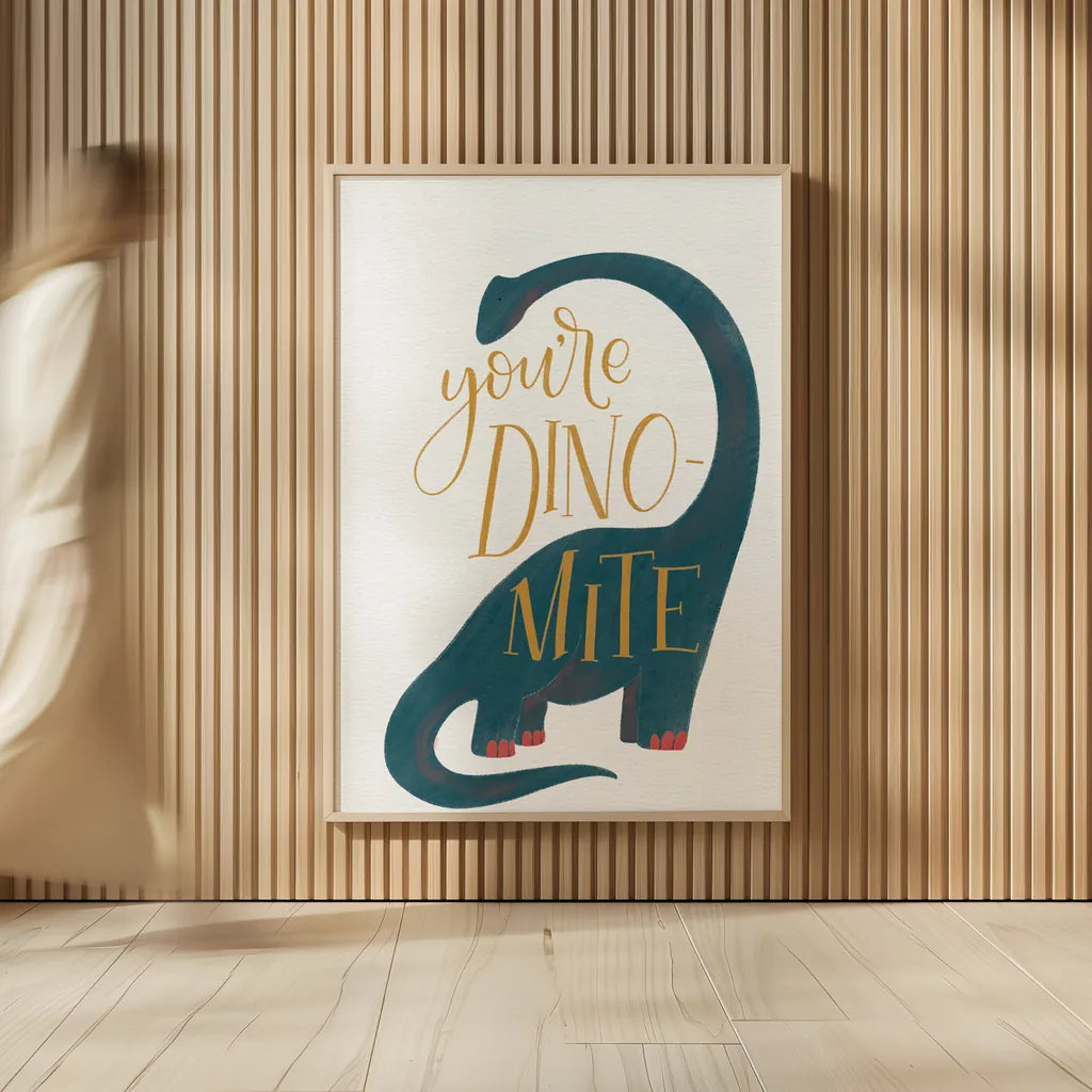 Dinomite by Becky Thorns. shown as over sized large wall art. Available as an archival giclee rolled canvas, fine art paper, or poster print. SKU 61424h.