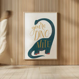 Dinomite by Becky Thorns. shown as over sized large wall art. Available as an archival giclee rolled canvas, fine art paper, or poster print. SKU 61424h.