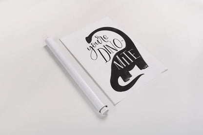 Dinomite BW by Becky Thorns. shown as a rolled paper print. Available as archival giclee rolled canvas, fine art paper, or poster print. SKU 61425h.