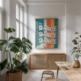 Disco Fever I by Becky Thorns. shown as a print in a natural wood frame in a dining room. Available as a archival giclee rolled canvas, fine art paper, or poster print. SKU 91355h.