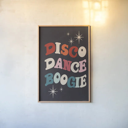 Disco Fever III by Becky Thorns. shown as a paper print in a natural frame. Available as a archival giclee rolled canvas, fine art paper, or poster print. SKU 91357h.