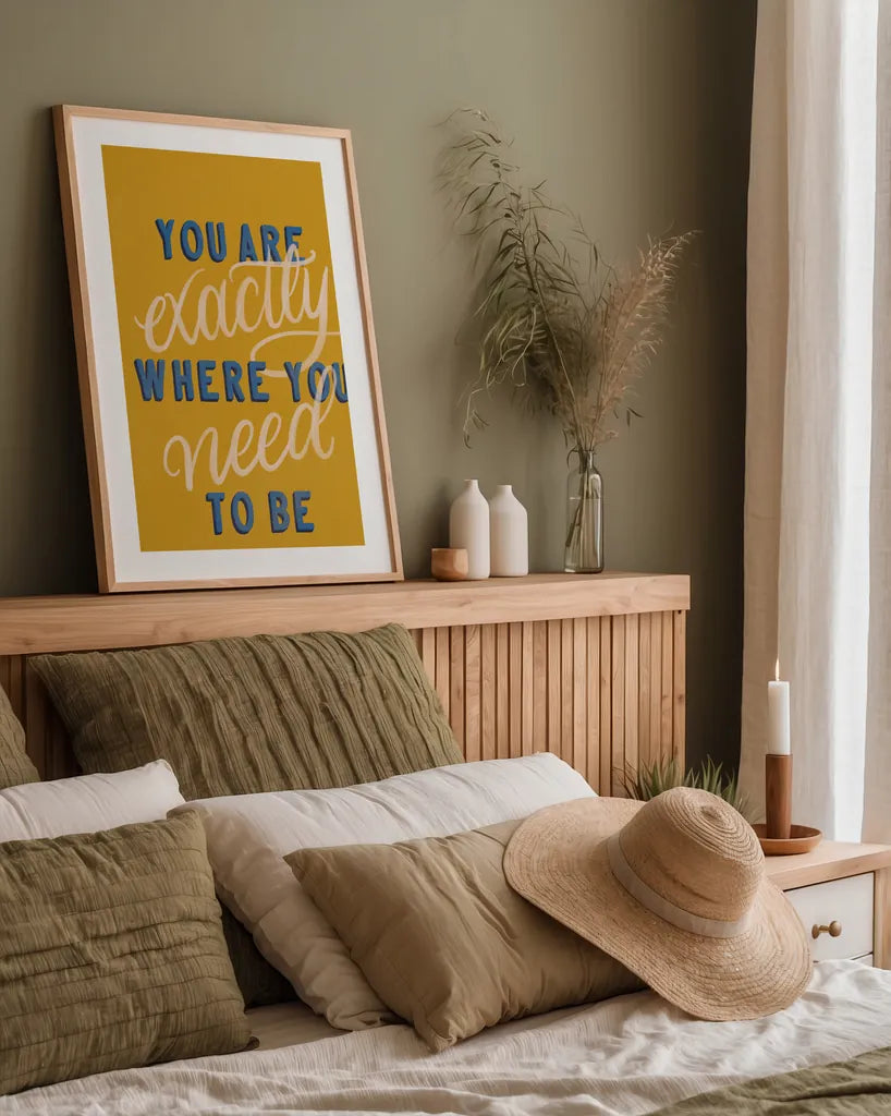 Encouraging Words - Exactly by Becky Thorns. shown as a paper print in a natural frame. Available as a archival giclee rolled canvas, fine art paper, or poster print. SKU 58588h.