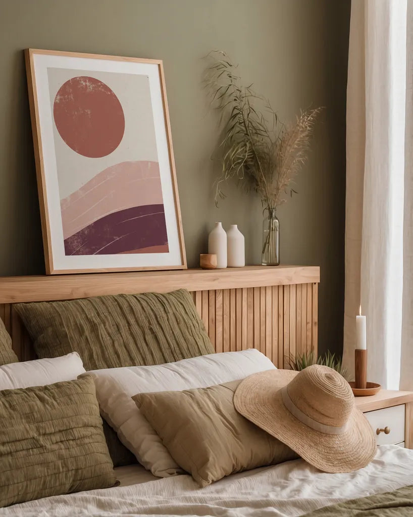 Eventide Desert Sunrise I by Becky Thorns. shown as a paper print in a natural frame. Available as a archival giclee rolled canvas, fine art paper, or poster print. SKU 70976h.