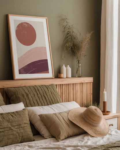 Eventide Desert Sunrise I by Becky Thorns. shown as a paper print in a natural frame. Available as a archival giclee rolled canvas, fine art paper, or poster print. SKU 70976h.