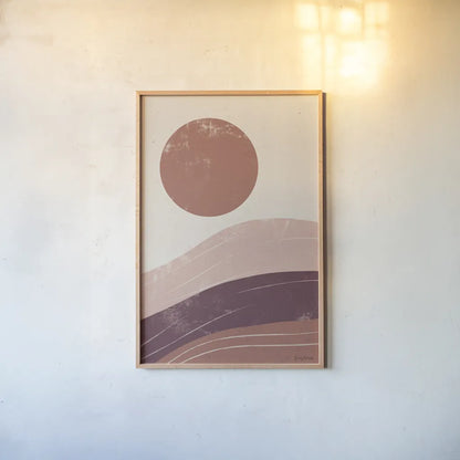 Eventide Desert Sunrise I by Becky Thorns. shown as a paper print in a natural frame. Available as a archival giclee rolled canvas, fine art paper, or poster print. SKU 70976h.