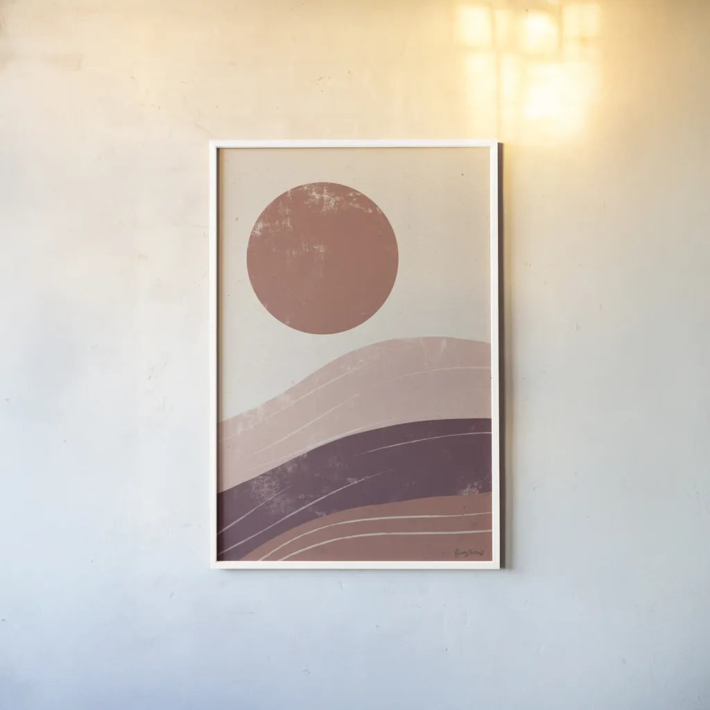 Eventide Desert Sunrise I by Becky Thorns. shown as a paper print in a white frame. Available as a archival giclee rolled canvas, fine art paper, or poster print. SKU 70976h.
