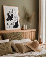 Fallin For You BW by Becky Thorns. shown as a paper print in a natural frame. Available as a archival giclee rolled canvas, fine art paper, or poster print. SKU 61423h.