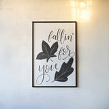 Fallin For You BW by Becky Thorns. shown as a paper print in a black flame. Available as a archival giclee rolled canvas, fine art paper, or poster print. SKU 61423h.