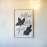 Fallin For You BW by Becky Thorns. shown as a paper print in a natural frame. Available as a archival giclee rolled canvas, fine art paper, or poster print. SKU 61423h.