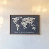 Floral Mapped Out by Becky Thorns. shown as a paper print in a natural frame. Available as a archival giclee rolled canvas, fine art paper, or poster print. SKU 68525i.