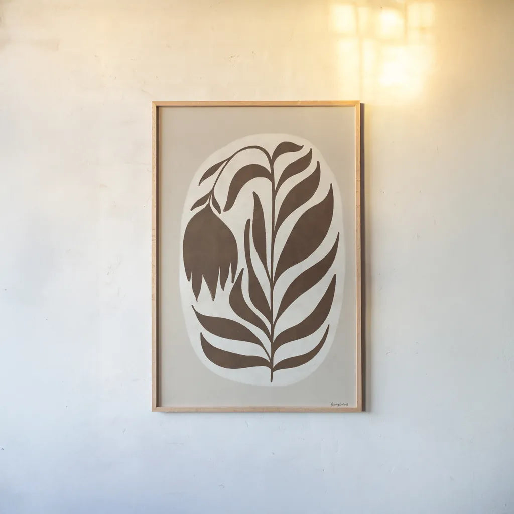Floral Simplicity I by Becky Thorns. shown as a paper print in a natural frame. Available as a archival giclee rolled canvas, fine art paper, or poster print. SKU 92144h.