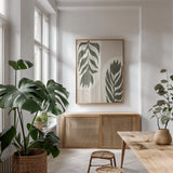 Floral Simplicity II by Becky Thorns. shown as a print in a natural wood frame in a dining room. Available as a archival giclee rolled canvas, fine art paper, or poster print. SKU 92145h.