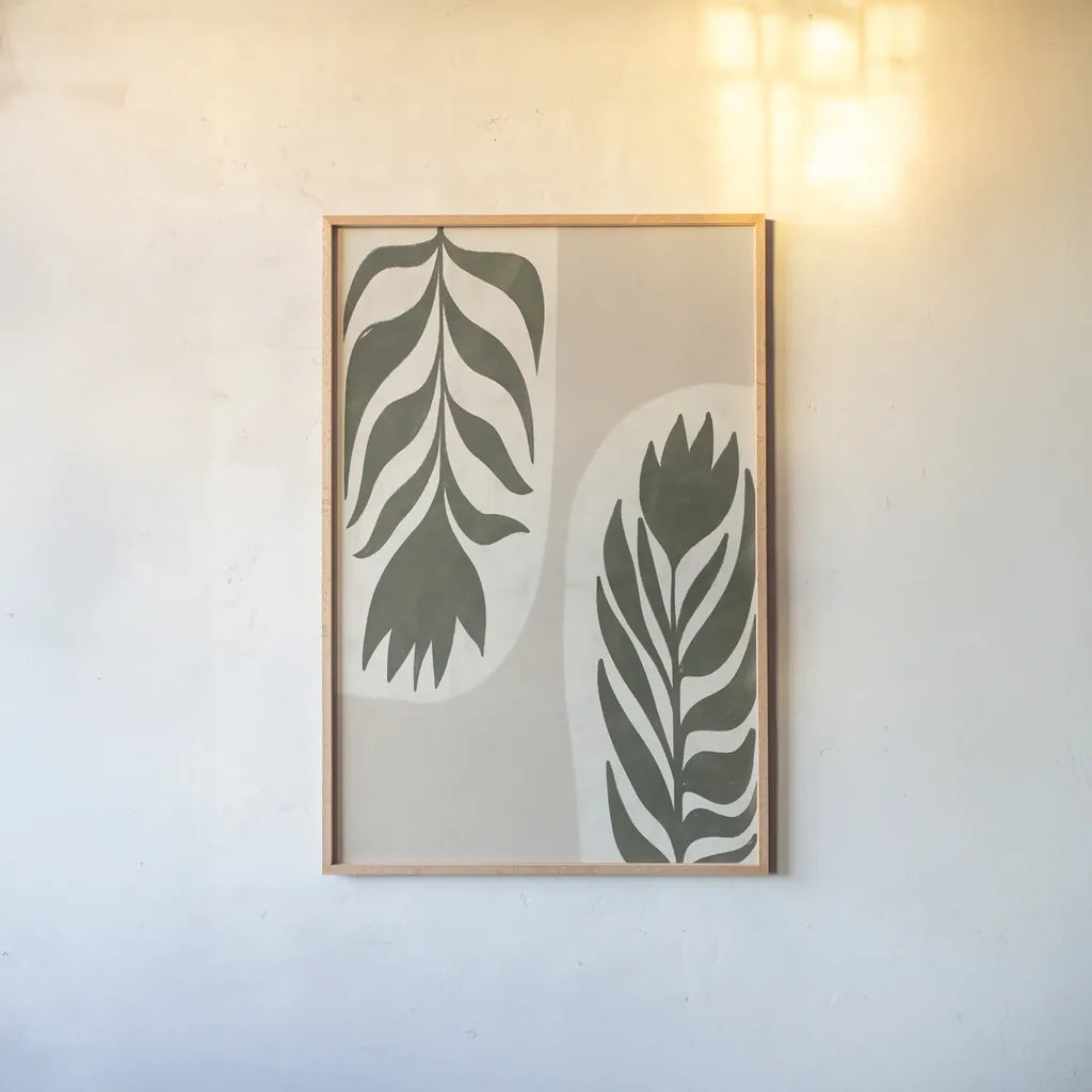 Floral Simplicity II by Becky Thorns. shown as a paper print in a natural frame. Available as a archival giclee rolled canvas, fine art paper, or poster print. SKU 92145h.