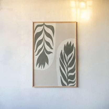 Floral Simplicity II by Becky Thorns. shown as a paper print in a natural frame. Available as a archival giclee rolled canvas, fine art paper, or poster print. SKU 92145h.