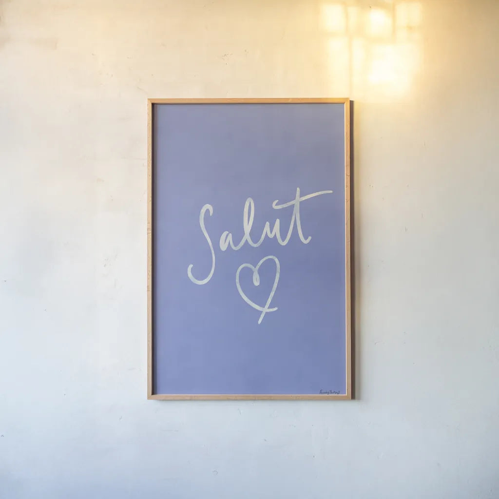 French Phrases I by Becky Thorns. shown as a paper print in a natural frame. Available as a archival giclee rolled canvas, fine art paper, or poster print. SKU 83384h.