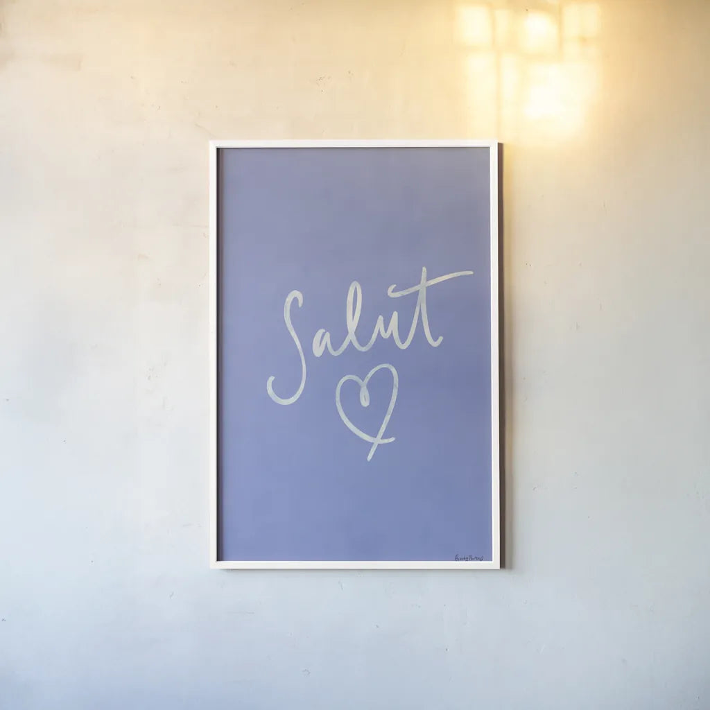 French Phrases I by Becky Thorns. shown as a paper print in a white frame. Available as a archival giclee rolled canvas, fine art paper, or poster print. SKU 83384h.