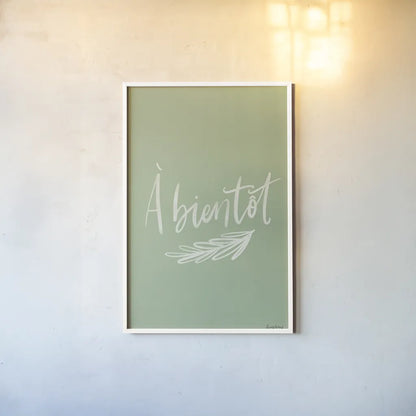 French Phrases IV by Becky Thorns. shown as a paper print in a white frame. Available as a archival giclee rolled canvas, fine art paper, or poster print. SKU 83387h.