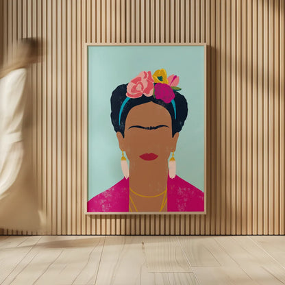 Frida Kahlo I by Becky Thorns. shown as over sized large wall art. Available as an archival giclee rolled canvas, fine art paper, or poster print. SKU 67919h.