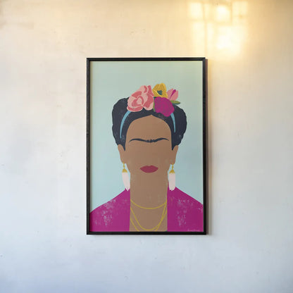 Frida Kahlo I by Becky Thorns. shown as a paper print in a black flame. Available as a archival giclee rolled canvas, fine art paper, or poster print. SKU 67919h.