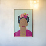 Frida Kahlo I by Becky Thorns. shown as a paper print in a natural frame. Available as a archival giclee rolled canvas, fine art paper, or poster print. SKU 67919h.