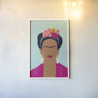 Frida Kahlo I by Becky Thorns. shown as a paper print in a white frame. Available as a archival giclee rolled canvas, fine art paper, or poster print. SKU 67919h.