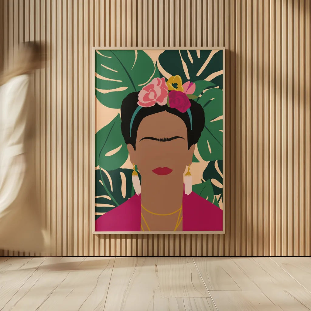 Frida Kahlo I Palms No Distress by Becky Thorns. shown as over sized large wall art. Available as an archival giclee rolled canvas, fine art paper, or poster print. SKU 71836h.