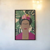Frida Kahlo I Palms No Distress by Becky Thorns. shown as a paper print in a black flame. Available as a archival giclee rolled canvas, fine art paper, or poster print. SKU 71836h.