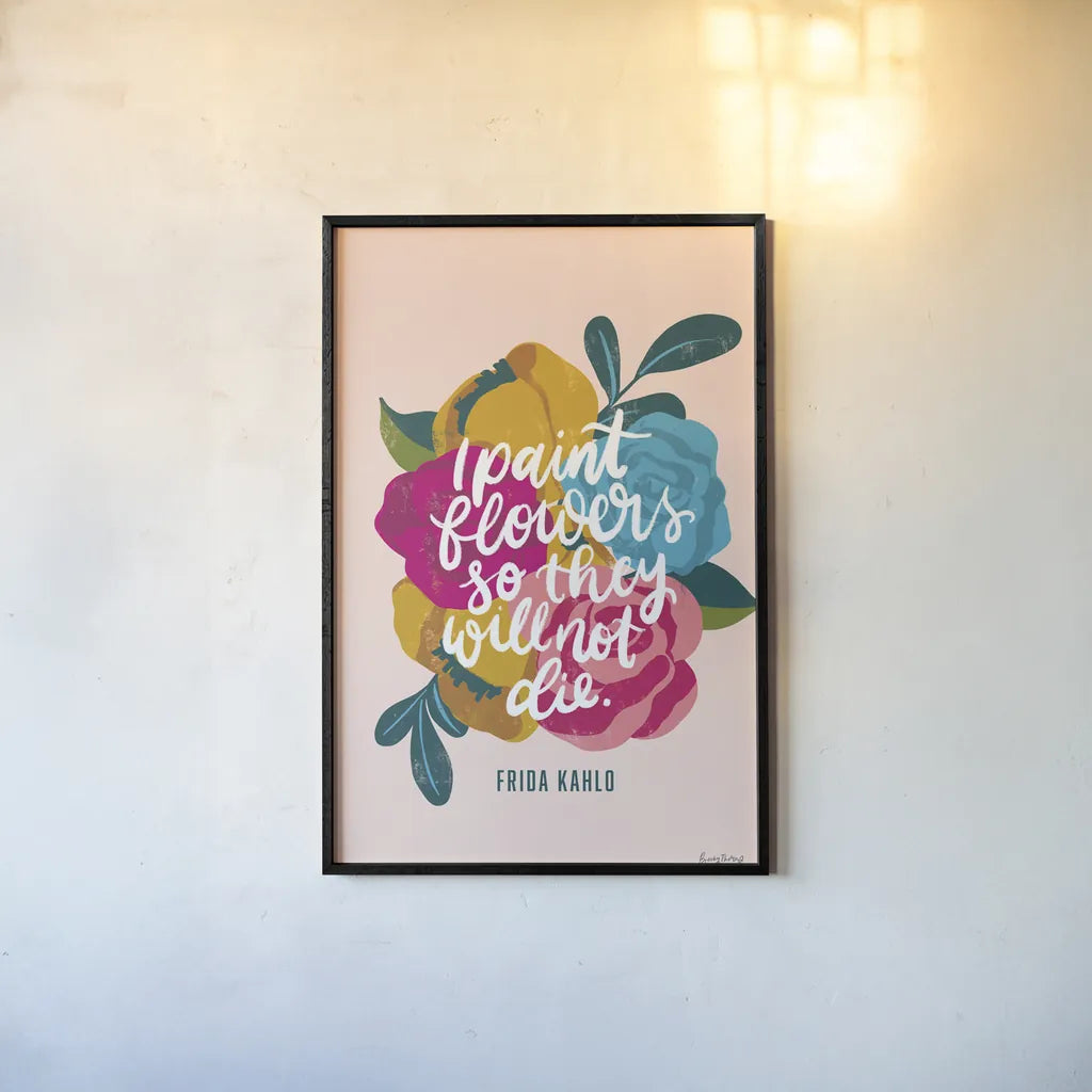 Frida Kahlo II by Becky Thorns. shown as a paper print in a black flame. Available as a archival giclee rolled canvas, fine art paper, or poster print. SKU 67920h.