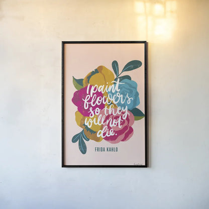 Frida Kahlo II by Becky Thorns. shown as a paper print in a black flame. Available as a archival giclee rolled canvas, fine art paper, or poster print. SKU 67920h.