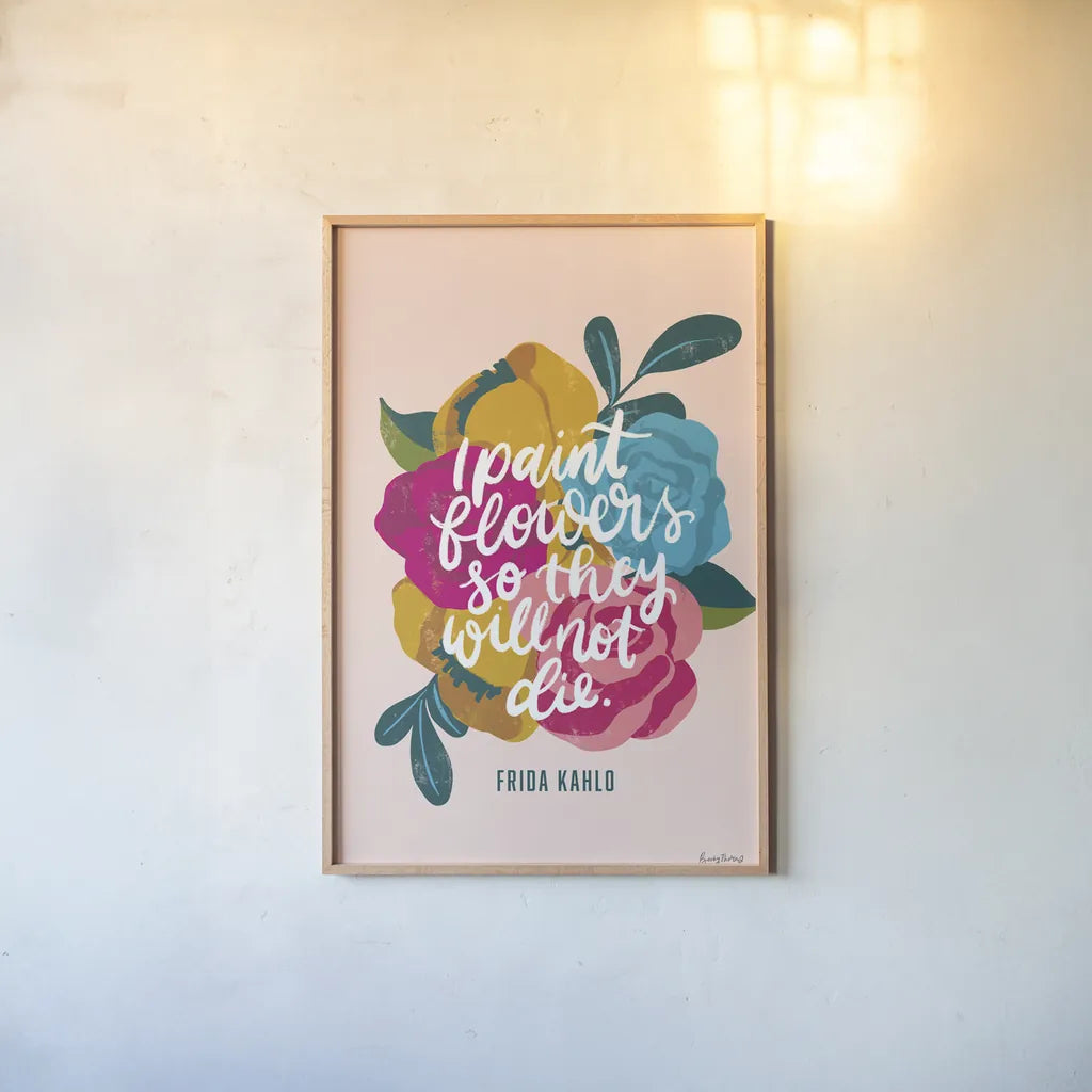 Frida Kahlo II by Becky Thorns. shown as a paper print in a natural frame. Available as a archival giclee rolled canvas, fine art paper, or poster print. SKU 67920h.