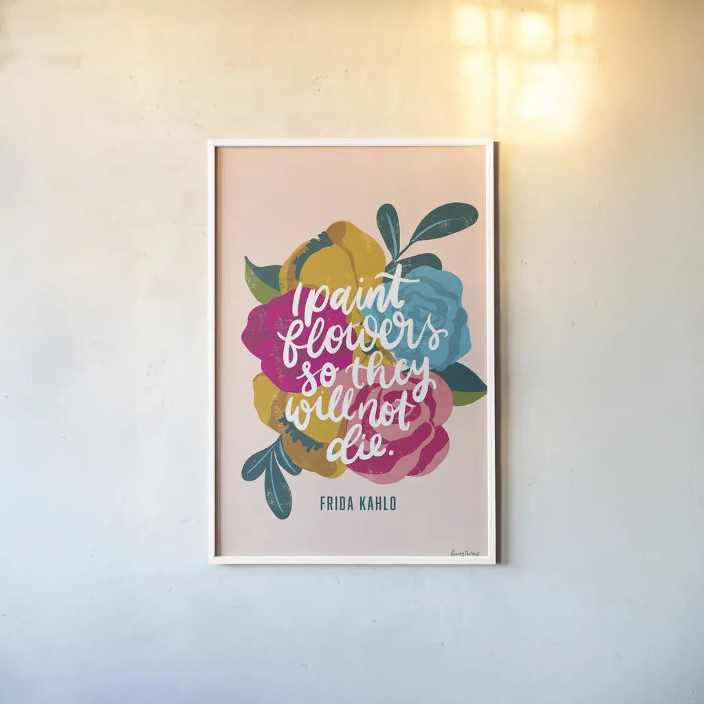 Frida Kahlo II by Becky Thorns. shown as a paper print in a white frame. Available as a archival giclee rolled canvas, fine art paper, or poster print. SKU 67920h.