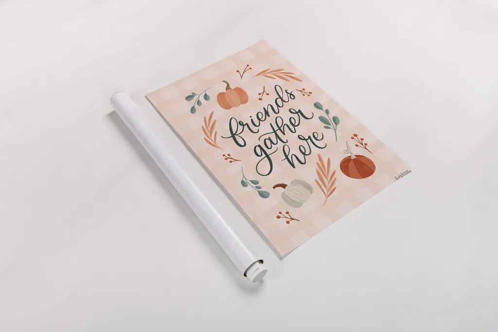 Friendsgiving I by Becky Thorns. shown as a rolled paper print. Available as archival giclee rolled canvas, fine art paper, or poster print. SKU 80043h.