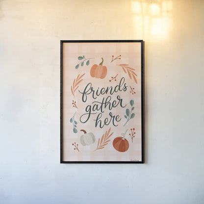 Friendsgiving I by Becky Thorns. shown as a paper print in a black flame. Available as a archival giclee rolled canvas, fine art paper, or poster print. SKU 80043h.