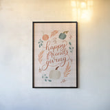 Friendsgiving II by Becky Thorns. shown as a paper print in a black flame. Available as a archival giclee rolled canvas, fine art paper, or poster print. SKU 80044h.