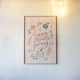 Friendsgiving II by Becky Thorns. shown as a paper print in a natural frame. Available as a archival giclee rolled canvas, fine art paper, or poster print. SKU 80044h.