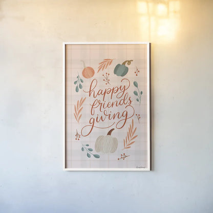 Friendsgiving II by Becky Thorns. shown as a paper print in a white frame. Available as a archival giclee rolled canvas, fine art paper, or poster print. SKU 80044h.