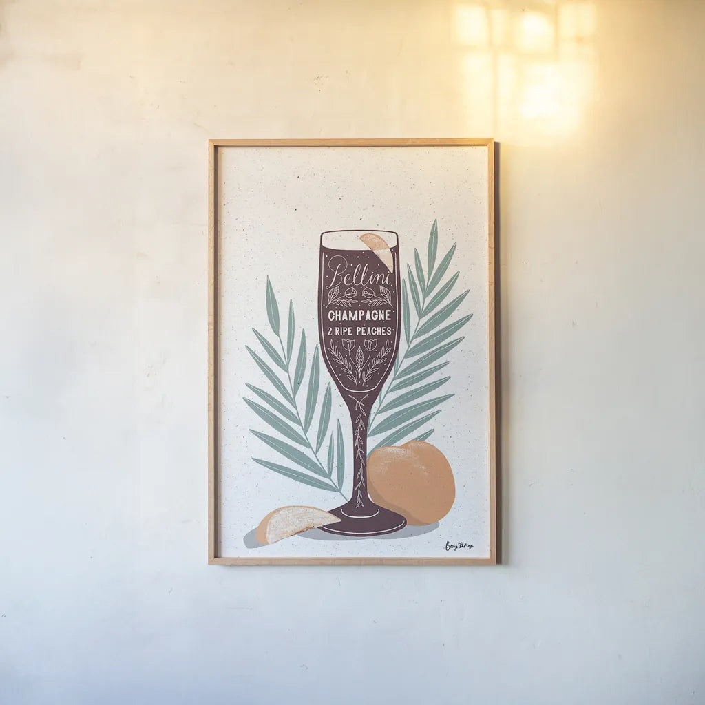 Fruity Cocktails I by Becky Thorns. shown as a paper print in a natural frame. Available as a archival giclee rolled canvas, fine art paper, or poster print. SKU 58886h.