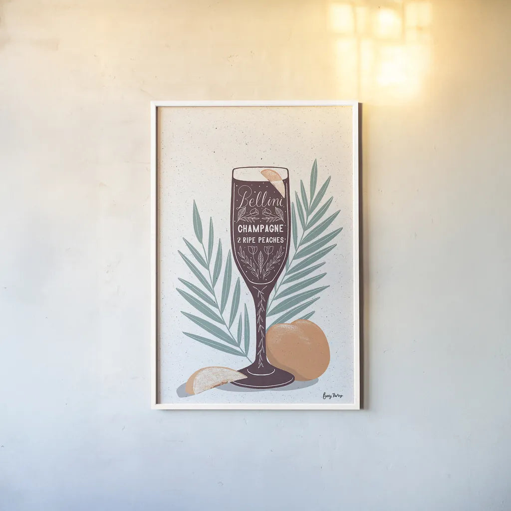 Fruity Cocktails I by Becky Thorns. shown as a paper print in a white frame. Available as a archival giclee rolled canvas, fine art paper, or poster print. SKU 58886h.