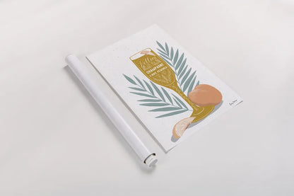 Fruity Cocktails I Mustard by Becky Thorns. shown as a rolled paper print. Available as archival giclee rolled canvas, fine art paper, or poster print. SKU 59460h.