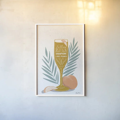 Fruity Cocktails I Mustard by Becky Thorns. shown as a paper print in a white frame. Available as a archival giclee rolled canvas, fine art paper, or poster print. SKU 59460h.