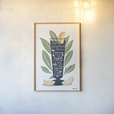 Fruity Cocktails II by Becky Thorns. shown as a paper print in a natural frame. Available as a archival giclee rolled canvas, fine art paper, or poster print. SKU 58887h.
