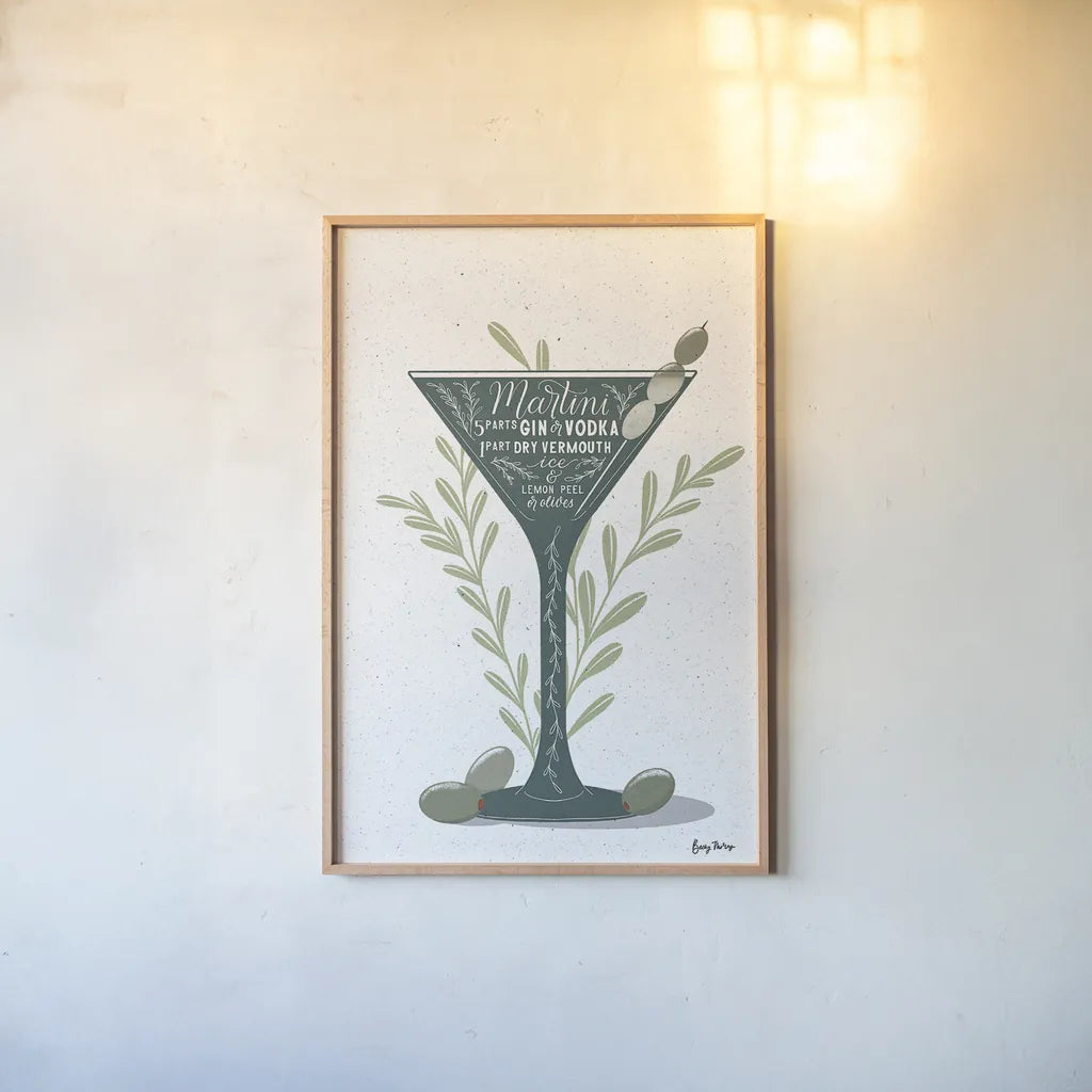 Fruity Cocktails III by Becky Thorns. shown as a paper print in a natural frame. Available as a archival giclee rolled canvas, fine art paper, or poster print. SKU 58888h.