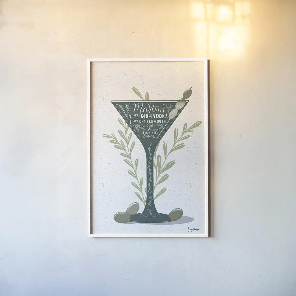 Fruity Cocktails III by Becky Thorns. shown as a paper print in a white frame. Available as a archival giclee rolled canvas, fine art paper, or poster print. SKU 58888h.