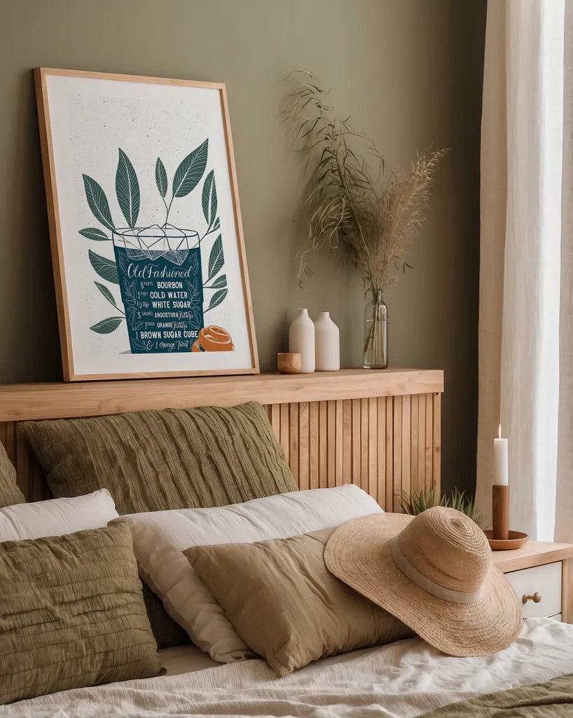 Fruity Cocktails IV by Becky Thorns. shown as a paper print in a natural frame. Available as a archival giclee rolled canvas, fine art paper, or poster print. SKU 58889h.